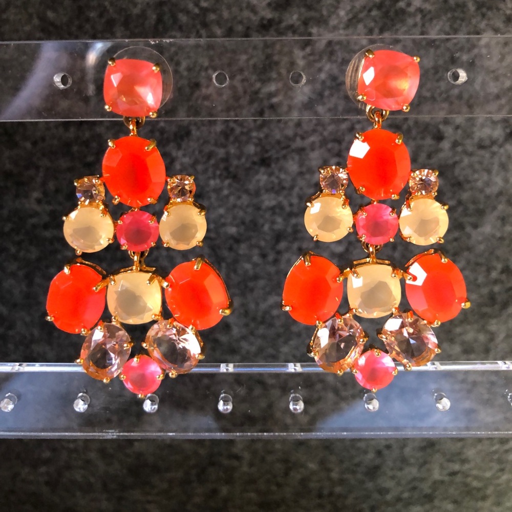Kate Spade Pink Orange crystal chandelier earrings